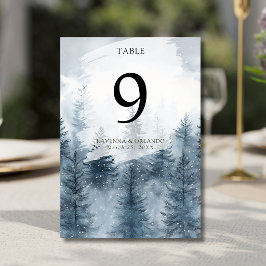 Tarjeta De Mesa Boda Bosque Pino Nieve Niebla Invierno
