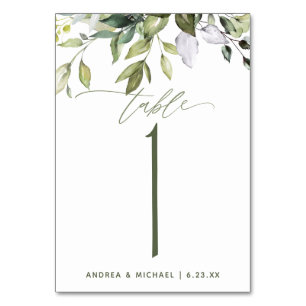 Tarjeta De Mesa Boda Botánica Acuarela Verdor Naturaleza