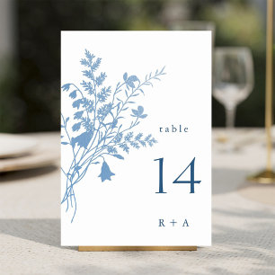 Tarjeta De Mesa Boda Botánica Azul Francesa Elegante