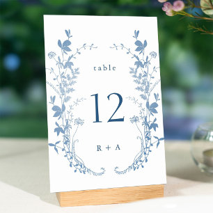 Tarjeta De Mesa Boda Botánica Azul Francesa Elegante