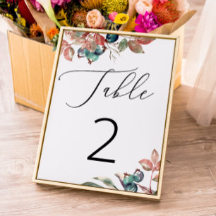 Tarjeta De Mesa Boda Botánica   Bayas y Hojas de Otoño del Bosque