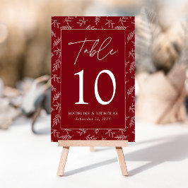 Tarjeta De Mesa Boda Botánica Burgundy Minimalista Moderna