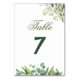 Tarjeta De Mesa Boda Botánica de Eucalipto y Florales Blancos