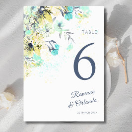 Tarjeta De Mesa Boda Botánica de Flor Silvestre Pastel Romance Azu