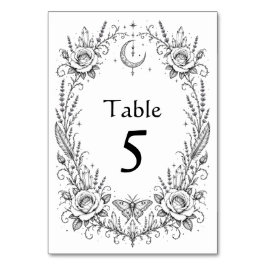 Tarjeta De Mesa Boda Botánica Gótica en Blanco y Negro