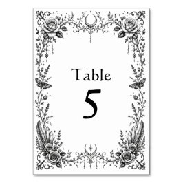 Tarjeta De Mesa Boda Botánica Gótica en Blanco y Negro