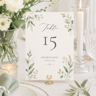 Tarjeta De Mesa Boda Botánica Minimalista en Verde Salvia
