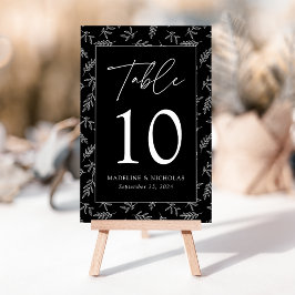 Tarjeta De Mesa Boda Botánica Minimalista Moderna Negra