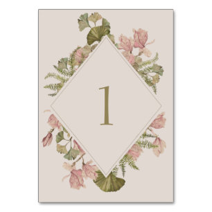 Tarjeta De Mesa Boda Botánica Suave Cálida Taupe Floral y Helech