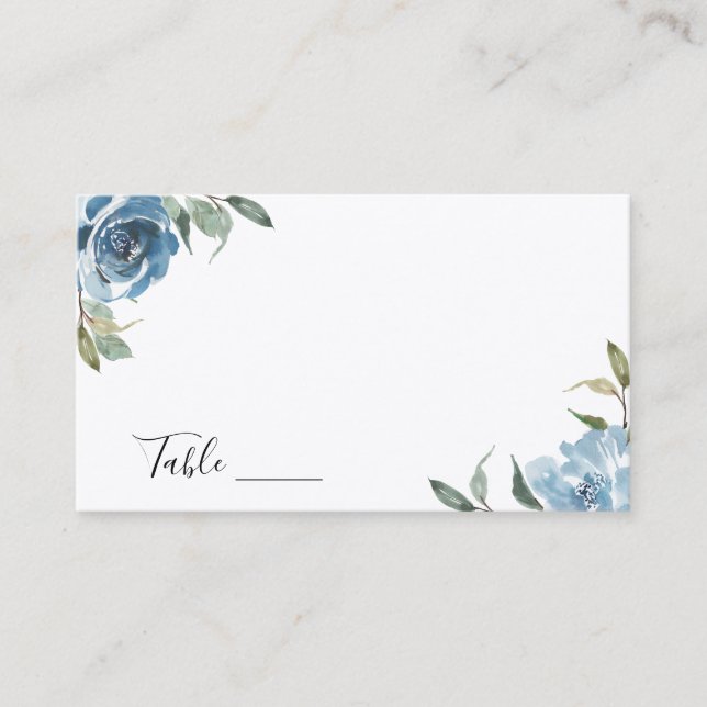 Tarjeta De Mesa Boda Botánico Azul Dusty (Anverso)