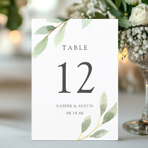 Tarjeta De Mesa Boda botánico de follaje verde Número de tabla