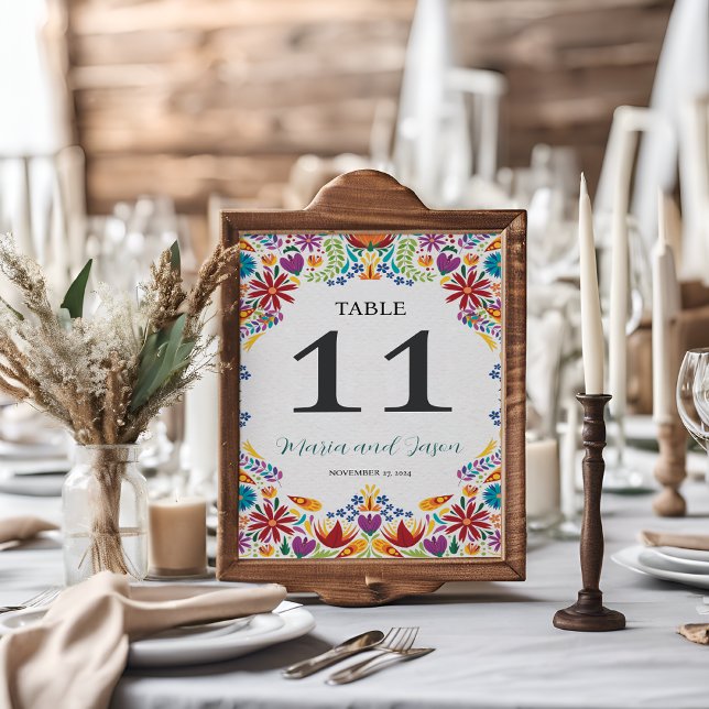 Tarjeta De Mesa Boda botánico de Nuestra Boda (Mexican Nuestra Boda Flowers Botanical Wedding Table Number)