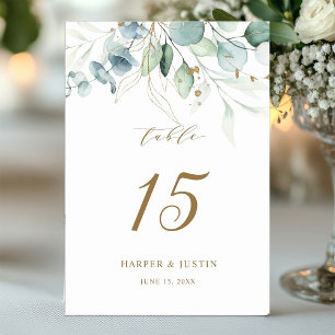 Tarjeta De Mesa Boda Botánico Dorado y Verde