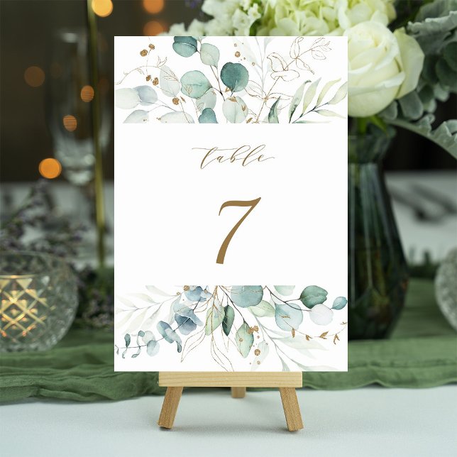 Tarjeta De Mesa Boda Botánico Elegante Dorado y Verde (Subido por el creador)