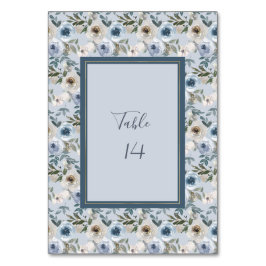 Tarjeta De Mesa Boda Botánico Floral Azul y Gris Dusty
