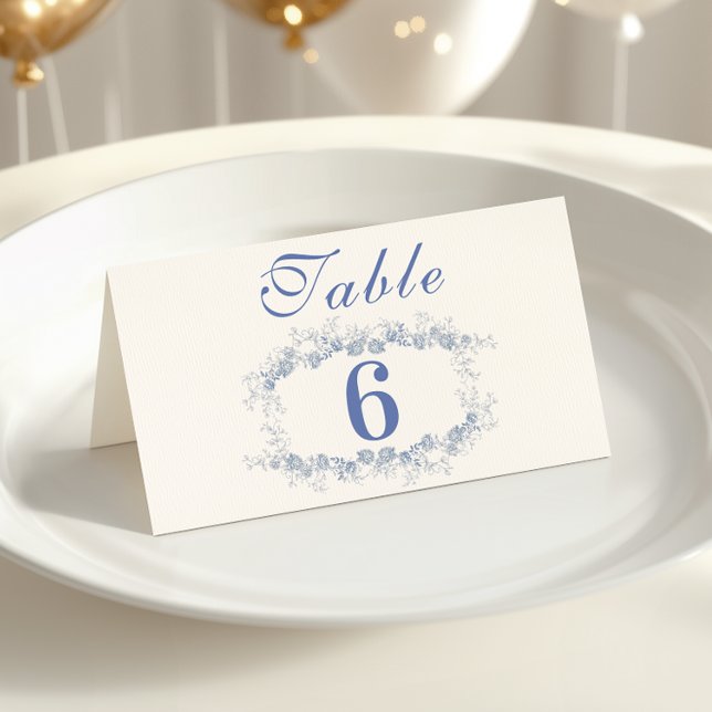 Tarjeta De Mesa Boda Botánico Floral Blue Chinoiserie (Subido por el creador)