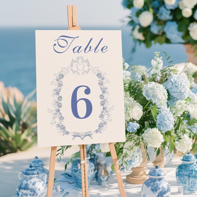 Tarjeta De Mesa Boda Botánico Floral Blue Chinoiserie (Subido por el creador)