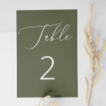 Tarjeta De Mesa Boda Botánico Formal de Woodland Green Oscuro<br><div class="desc">Trae sofisticación natural a tu recepción con este número de mesa de boda verde oliva oscuro. El tono profundo y honesto crea un ambiente elegante y arraigado, mientras que el sencillo guión blanco añade un contraste limpio y moderno. Ya sea que esté organizando una celebración de otoño, eventos de inspiración...</div>