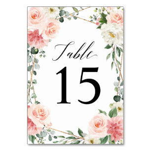 Tarjeta De Mesa Boda botánico geométrico de oro floral rosa Rubor