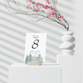 Tarjeta De Mesa Boda Botánico Lantern de Pine Trees Rústico Invier