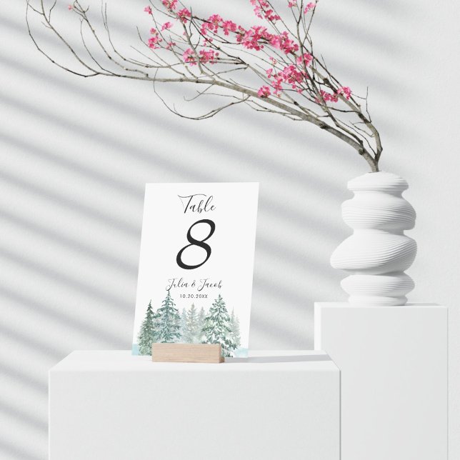 Tarjeta De Mesa Boda Botánico Lantern de Pine Trees Rústico Invier (Winter Rustic Pine Trees Lantern Botanical Wedding Party Supplies)