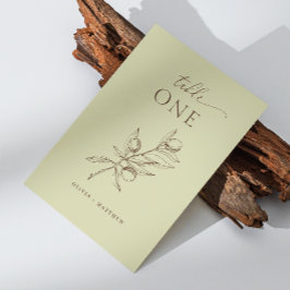 Tarjeta De Mesa Boda Botánico Mediterráneo Verde de Oliva Ligera