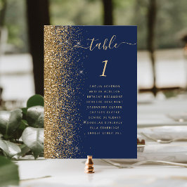 Tarjeta De Mesa Boda Brillo Dorado Azul Marino
