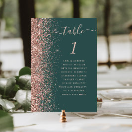 Tarjeta De Mesa Boda Brillo Dorado Rosa Verde Oscuro