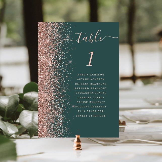 Tarjeta De Mesa Boda Brillo Dorado Rosa Verde Oscuro (Subido por el creador)