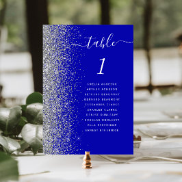 Tarjeta De Mesa Boda Brillo Plateado Azul Real