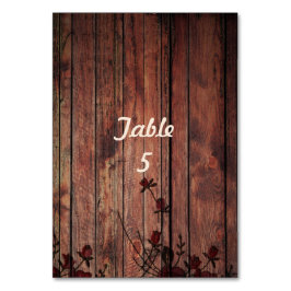 Tarjeta De Mesa Boda Brown Wood and Red Faux Lace