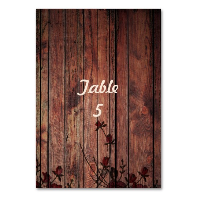 Tarjeta De Mesa Boda Brown Wood and Red Faux Lace (Anverso)