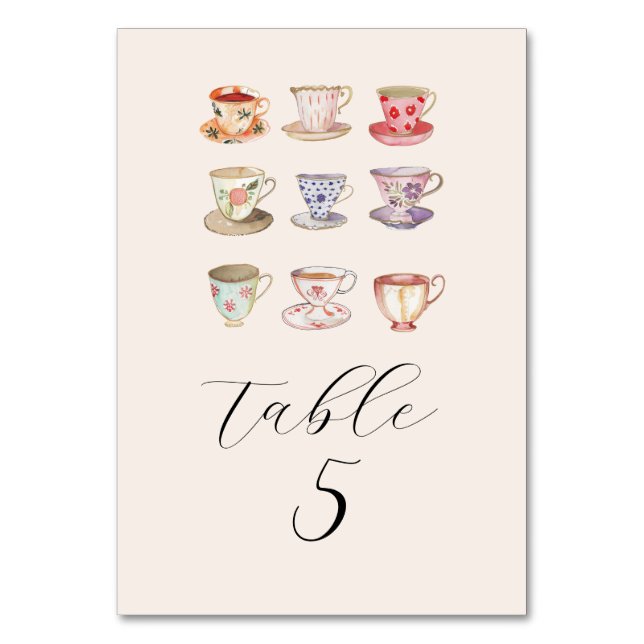 Tarjeta De Mesa Boda Brunch Bridal Shower Tea Cups Chinoiserie (Anverso)