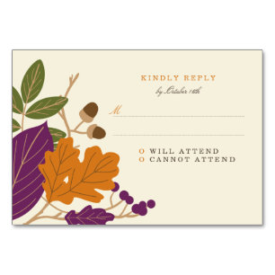 Tarjeta De Mesa Boda Caída de Pluma y Calabaza RSVP