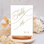 Tarjeta De Mesa Boda Caligrafía de Lujo Dorado Número 16,<br><div class="desc">Mesa 16. Por favor revise todos los números disponibles. | Número de mesa de boda de lujo y elegante caligrafía con iniciales. Para una personalización más avanzada de este diseño,  ¡por favor haga clic en el botón de HERRAMIENTA DE DISEÑO AZUL de arriba!</div>