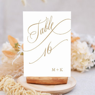 Tarjeta De Mesa Boda Caligrafía de Lujo Dorado Número 16,