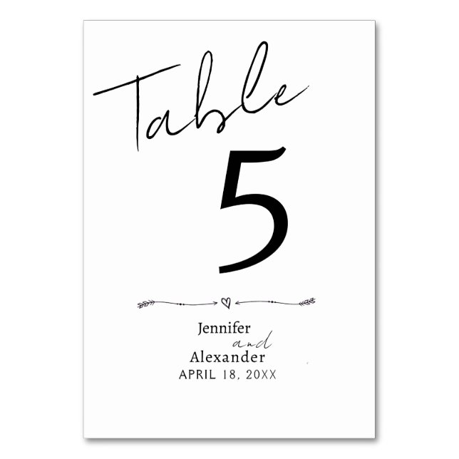 Tarjeta de mesa boda caligrafía moderna minimalist (Anverso)
