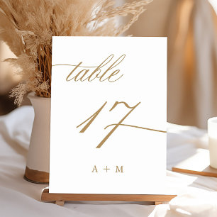 Tarjeta De Mesa Boda Caligrafía Romántica Dorada Número 17,