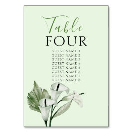 Tarjeta De Mesa Boda Calla Lilies Blanco Moderno