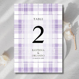 Tarjeta De Mesa Boda campestre de cuadros púrpura y ciruela retro