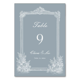Tarjeta De Mesa Boda campestre francesa azul pizarra