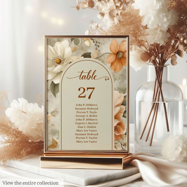 Tarjeta De Mesa Boda caprichosa boho naranja quemada marfil verde  (Whimsical Boho Burnt Orange Ivory Sage Wedding Table Number

)