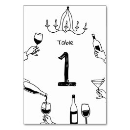 Tarjeta De Mesa Boda Caprichosa Moderna | Vino Doodle Dibujado a M