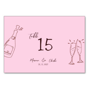 Tarjeta De Mesa Boda caprichosa rosa con garabatos escritos a mano