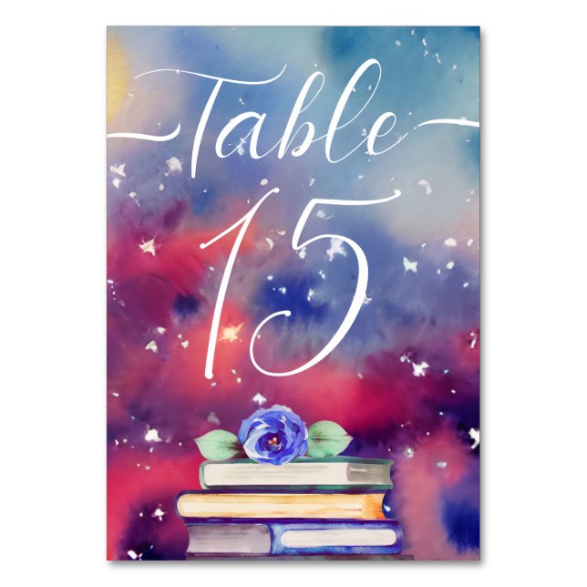 Tarjeta De Mesa Boda caprichoso púrpura y rosa (Anverso)