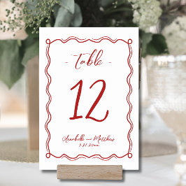 Tarjeta De Mesa Boda caprichoso rojo y caprichoso