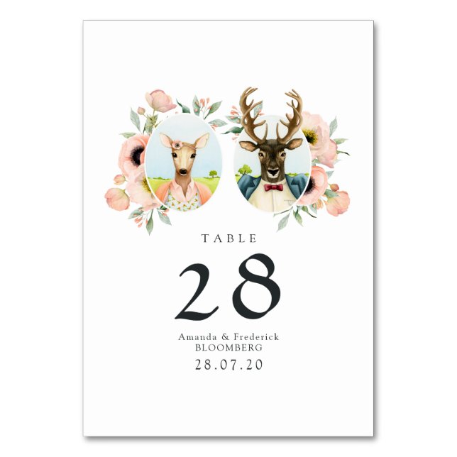 Tarjeta De Mesa Boda caprichoso y ruidoso de ciervos forestales de (Anverso)