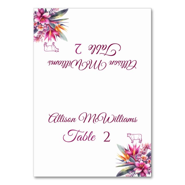 Tarjeta De Mesa Boda Cartucho-Acuarela Tropical Bliss-Carne- (Anverso)