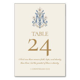 Tarjeta De Mesa Boda Católica Tradicional Monograma Mariano