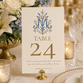 Tarjeta De Mesa Boda Católica Tradicional Monograma Mariano